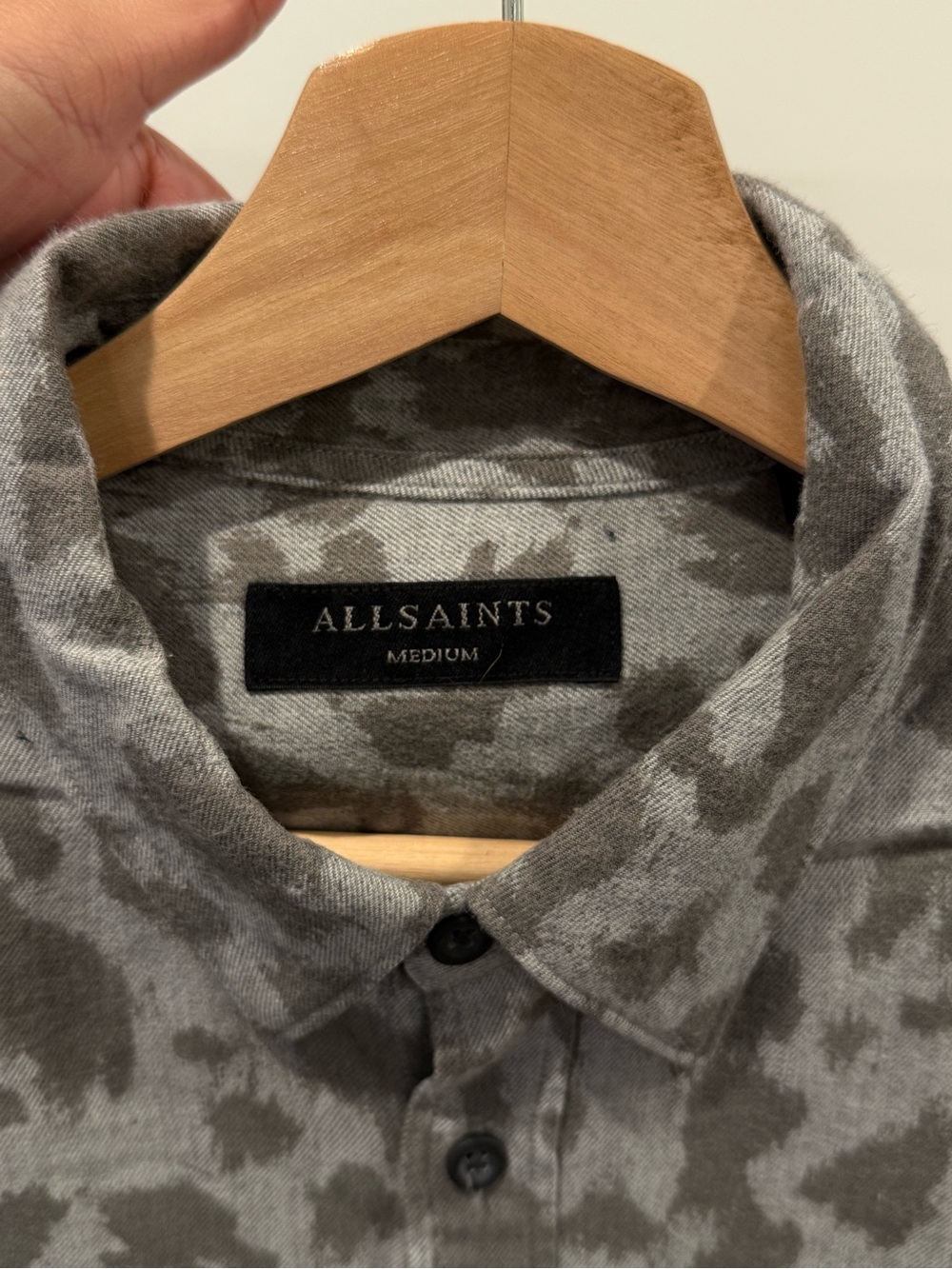 AllSaints Men's Gray Camouflage-Style Button-Down Shirt
